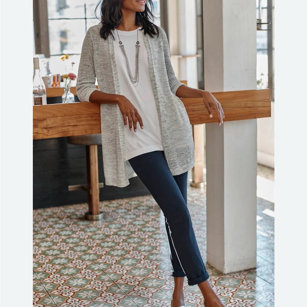 J Jill Wearever XL Blue Grey Knit Cardigan Open Front